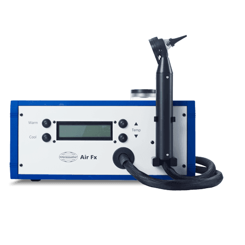 Interacoustics Air FX, et balance test system med en stor skærm, der viser auditive data, og et tastatur til indtastning af data